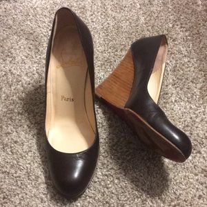 Christian Louboutin Brown Leather Wedge Heels 38 7.5